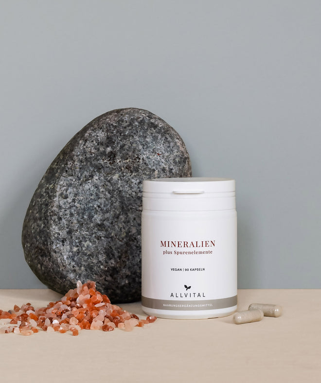 Allvital Minerals plus Trace Elements contains calcium and magnesium, chloride, potassium, sodium, boron and iodine. For healthy muscles and bones. Allvital Minerals plus Trace Elements contains calcium and magnesium, chloride, potassium, sodium, boron and iodine. For healthy muscles and bones.