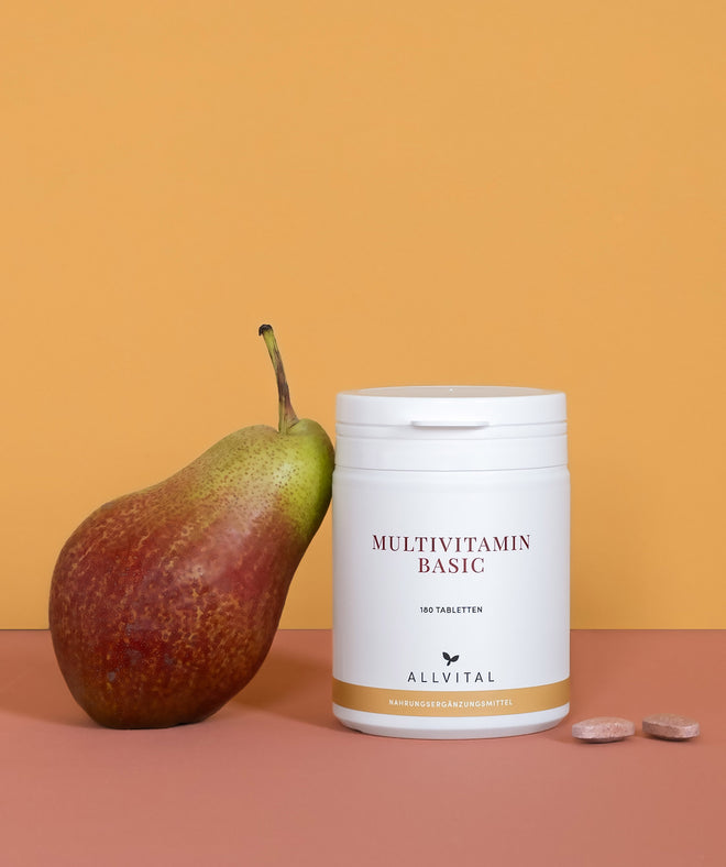 Allvital Multivitamin Basic vegan. Multivitamin preparation for cell protection with vitamins, minerals, trace elements, amino acids and antioxidants.